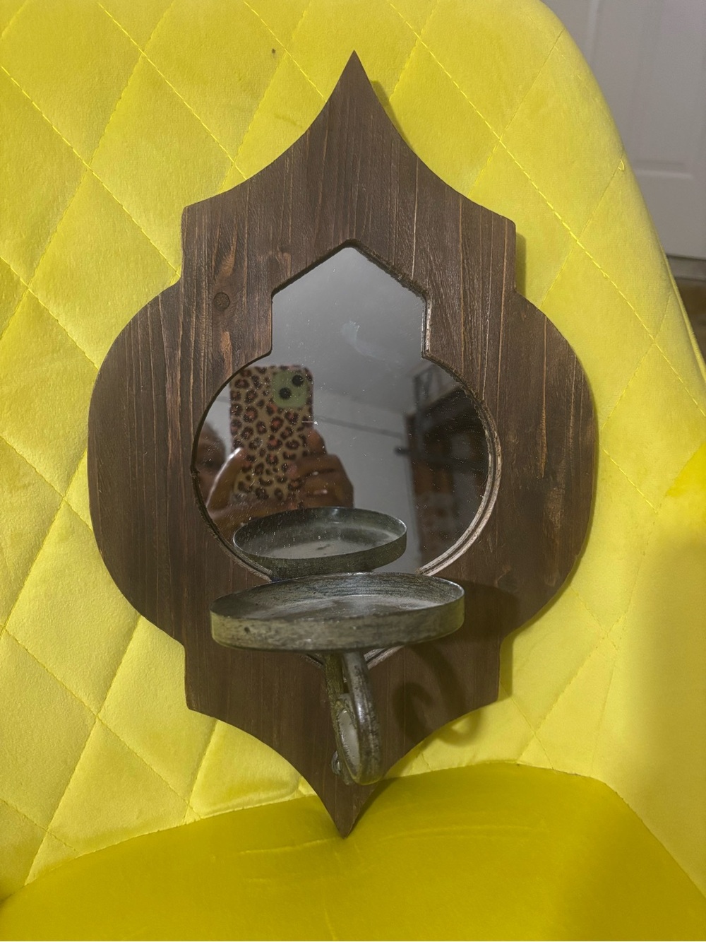 Rustic Brown Wood Wall Mirror with Candle Shelf